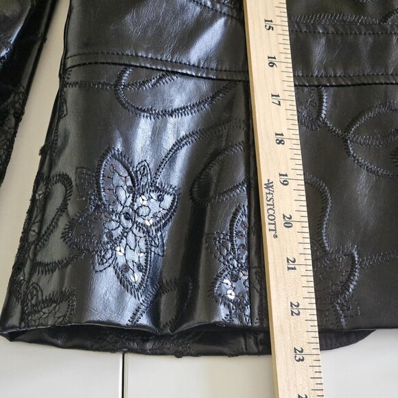 Joseph Ribkoff Jacket Womens 8 Black Faux Leather Sequin Embroidery Whimsigoth - Picture 8 of 16